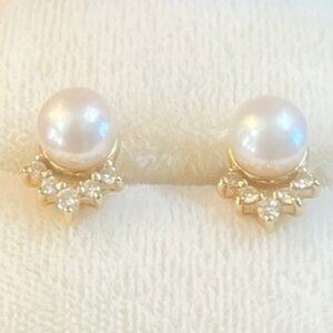 Elegant Vintage 1990's 14K Gold ADS & Pearl Pierced Earrings